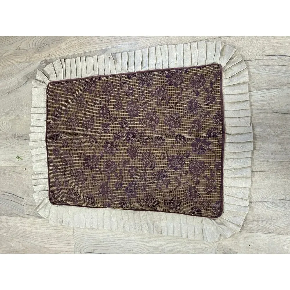 Purple Brown Floral Quilted Pillow Sham Pleated Ruffle Cottagecore Farmhouse